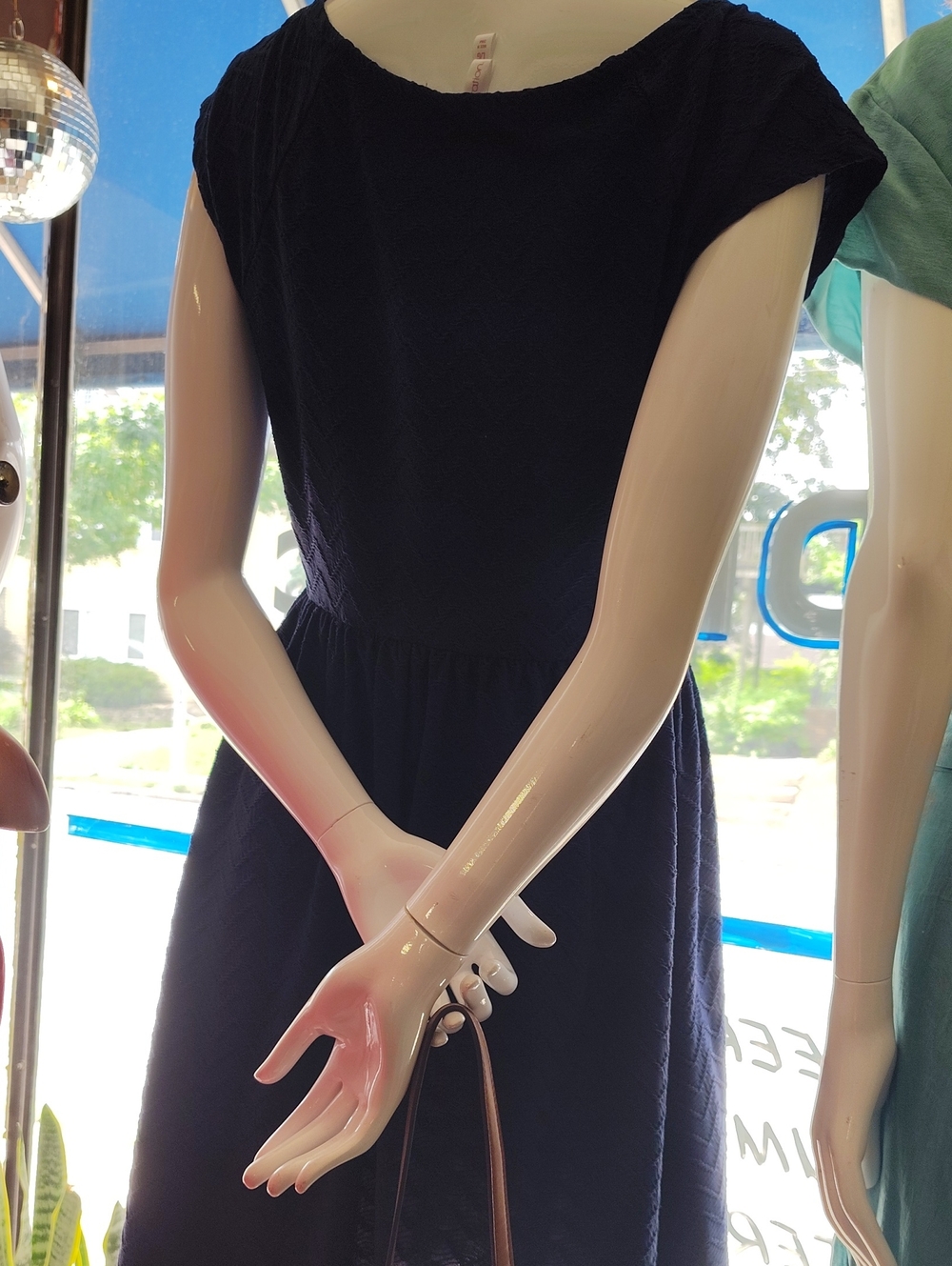 Xhilaration Navy Textured Cap-Sleeve Midi Dress